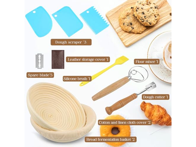 Baneton Brotkorb Gärkorb Set Oval Rattan Rund Steigrohr Banneton