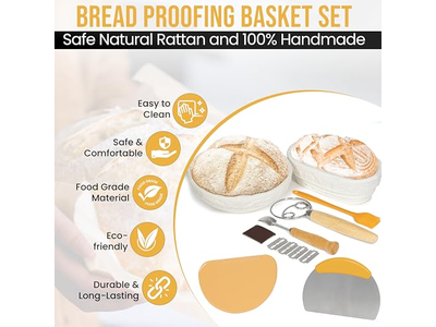 Benneton Proofing Basket Rund Brot Stoff Für Hausgemachtes Rattan Mit Abdeckung Set