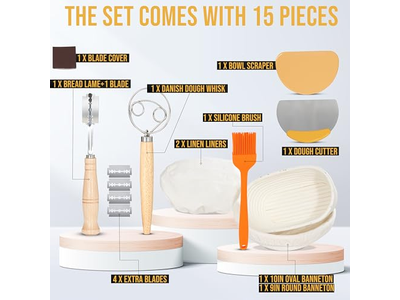 Benneton Proofing Basket Rund Brot Stoff Für Hausgemachtes Rattan Mit Abdeckung Set